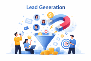 Lead generation funnel attracting customers with magnet