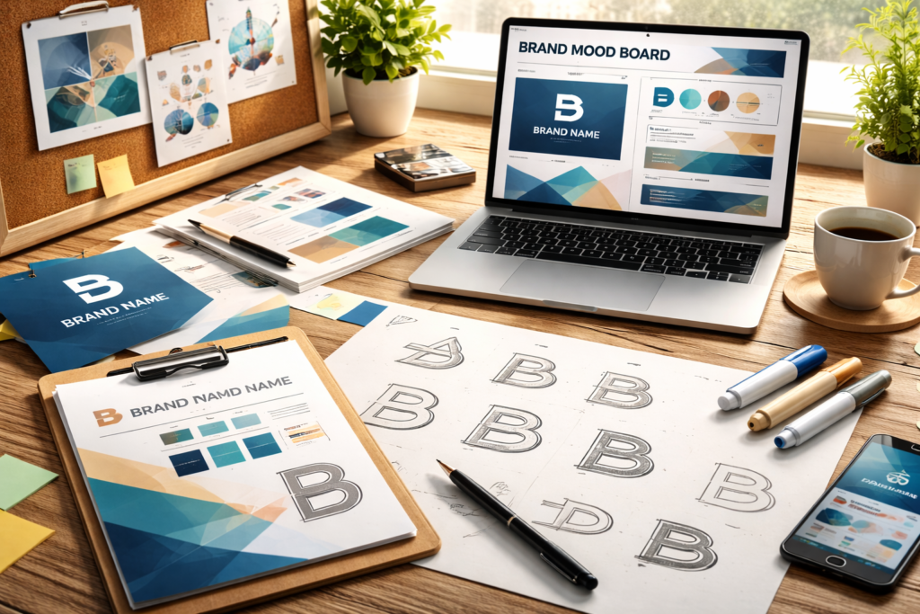 creating logo and branding identity workspace